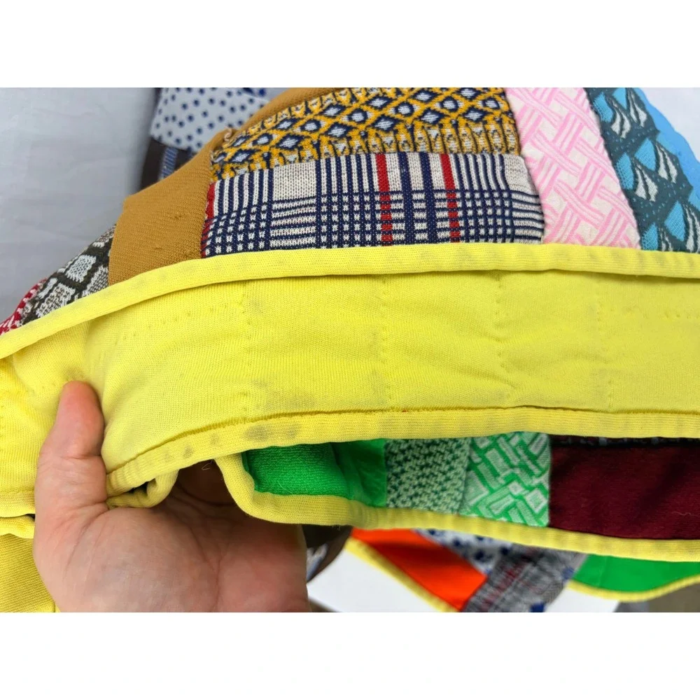 Vintage Handmade Patchwork Quilt Rainbow Polyester Double Knit 70s Retro 68x82
